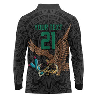 Black Mexico Aztec Custom Long Sleeve Polo Shirt Special Edition Heritage - Wonder Print Shop
