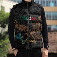 Black Mexico Aztec Custom Sleeveless Puffer Jacket Special Edition Heritage - Wonder Print Shop