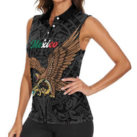 Black Mexico Aztec Custom Women Sleeveless Polo Shirt Special Edition Heritage - Wonder Print Shop