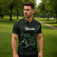 Green Mexico Aztec Custom Zipper Polo Shirt Special Edition Heritage - Wonder Print Shop