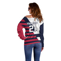 Custom World Soccer United States 2026 Off Shoulder Sweater Simple Stars and Stripes - Wonder Print Shop