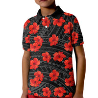 Polynesian Pride Hawaii Style With Hibiscus Polo Shirt for Kid Black - Wonder Print Shop
