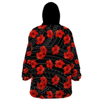 Polynesian Pride Hawaii Style With Hibiscus Wearable Blanket Hoodie Black - Wonder Print Shop