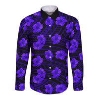 Polynesian Pride Hawaii Style With Hibiscus Long Sleeve Button Shirt Blue - Wonder Print Shop