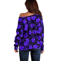 Polynesian Pride Hawaii Style With Hibiscus Off Shoulder Sweater Blue - Wonder Print Shop