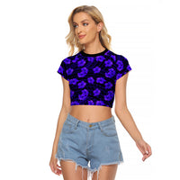 Polynesian Pride Hawaii Style With Hibiscus Raglan Cropped T Shirt Blue - Wonder Print Shop