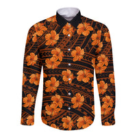 Polynesian Pride Hawaii Style With Hibiscus Long Sleeve Button Shirt Gold - Wonder Print Shop