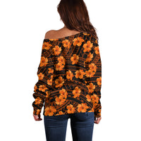 Polynesian Pride Hawaii Style With Hibiscus Off Shoulder Sweater Gold - Wonder Print Shop