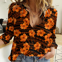 Polynesian Pride Hawaii Style With Hibiscus Women Casual Shirt Gold - Wonder Print Shop