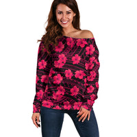 Polynesian Pride Hawaii Style With Hibiscus Off Shoulder Sweater Pink - Wonder Print Shop
