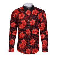 Polynesian Pride Hawaii Style With Hibiscus Long Sleeve Button Shirt Red - Wonder Print Shop