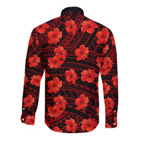 Polynesian Pride Hawaii Style With Hibiscus Long Sleeve Button Shirt Red - Wonder Print Shop