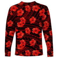 Polynesian Pride Hawaii Style With Hibiscus Long Sleeve Shirt Red - Wonder Print Shop