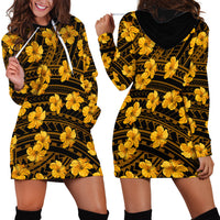 Polynesian Pride Hawaii Style With Hibiscus Hoodie Dress Yellow - Wonder Print Shop