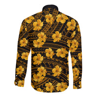 Polynesian Pride Hawaii Style With Hibiscus Long Sleeve Button Shirt Yellow - Wonder Print Shop