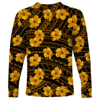 Polynesian Pride Hawaii Style With Hibiscus Long Sleeve Shirt Yellow - Wonder Print Shop
