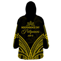 Philippines Independence Day Wearable Blanket Hoodie Pechera With Side Barong Patterns - Wonder Print Shop