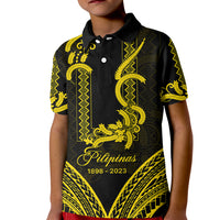 Kid black polo shirt with yellow barong-style patterns and Pilipinas 1898–2023 front print