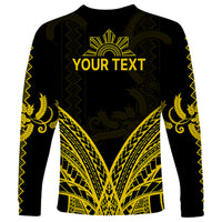 Personalised Philippines Independence Day Long Sleeve Shirt Pechera With Side Barong Patterns - Wonder Print Shop