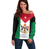 Hashemite Kingdom of Jordan Off Shoulder Sweater Jordan Flag Style - Wonder Print Shop