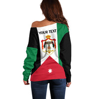 Personalised Hashemite Kingdom of Jordan Off Shoulder Sweater Jordan Flag Style - Wonder Print Shop