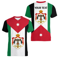 Personalised Hashemite Kingdom of Jordan Women V Neck T Shirt Jordan Flag Style - Wonder Print Shop