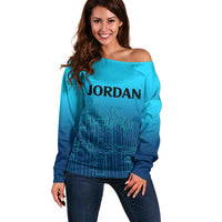 Jordan Off Shoulder Sweater Al-Khazneh in Jordan Blue Gradient - Wonder Print Shop