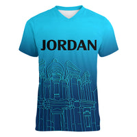 Jordan Women V Neck T Shirt Al-Khazneh in Jordan Blue Gradient - Wonder Print Shop