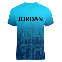 Jordan Women V Neck T Shirt Al-Khazneh in Jordan Blue Gradient - Wonder Print Shop