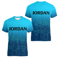 Jordan Women V Neck T Shirt Al-Khazneh in Jordan Blue Gradient - Wonder Print Shop
