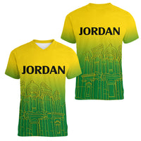 Jordan Women V Neck T Shirt Al-Khazneh in Jordan Green Gradient - Wonder Print Shop