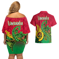 Vanuatu Islands Couples Matching Off Shoulder Short Dress and Hawaiian Shirt Polynesian Tattoo and Sea Turtle LT9 - Wonder Print Shop