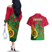 Vanuatu Islands Couples Matching Off The Shoulder Long Sleeve Dress and Hawaiian Shirt Polynesian Tattoo and Sea Turtle LT9 - Wonder Print Shop