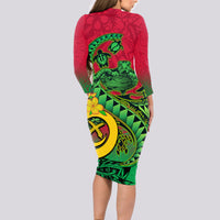 Vanuatu Islands Long Sleeve Bodycon Dress Polynesian Tattoo and Sea Turtle - Wonder Print Shop