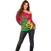 Vanuatu Islands Off Shoulder Sweater Polynesian Tattoo and Sea Turtle - Wonder Print Shop