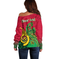 Personalised Vanuatu Islands Off Shoulder Sweater Polynesian Tattoo and Sea Turtle - Wonder Print Shop