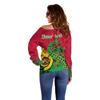 Personalised Vanuatu Islands Off Shoulder Sweater Polynesian Tattoo and Sea Turtle - Wonder Print Shop