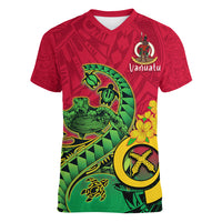 Personalised Vanuatu Islands Women V Neck T Shirt Polynesian Tattoo and Sea Turtle - Wonder Print Shop