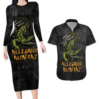 Alligator Alcatraz Est 2025 Couples Matching Long Sleeve Bodycon Dress and Hawaiian Shirt Vintage Retro - Wonder Print Shop