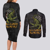 Alligator Alcatraz Est 2025 Couples Matching Long Sleeve Bodycon Dress and Long Sleeve Button Shirt Vintage Retro - Wonder Print Shop