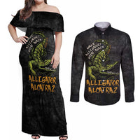 Alligator Alcatraz Est 2025 Couples Matching Off Shoulder Maxi Dress and Long Sleeve Button Shirt Vintage Retro - Wonder Print Shop