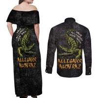 Alligator Alcatraz Est 2025 Couples Matching Off Shoulder Maxi Dress and Long Sleeve Button Shirt Vintage Retro - Wonder Print Shop