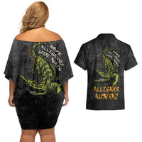 Alligator Alcatraz Est 2025 Couples Matching Off Shoulder Short Dress and Hawaiian Shirt Vintage Retro - Wonder Print Shop