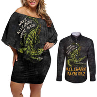Alligator Alcatraz Est 2025 Couples Matching Off Shoulder Short Dress and Long Sleeve Button Shirt Vintage Retro - Wonder Print Shop