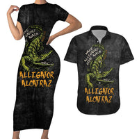 Alligator Alcatraz Est 2025 Couples Matching Short Sleeve Bodycon Dress and Hawaiian Shirt Vintage Retro - Wonder Print Shop