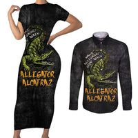 Alligator Alcatraz Est 2025 Couples Matching Short Sleeve Bodycon Dress and Long Sleeve Button Shirt Vintage Retro - Wonder Print Shop