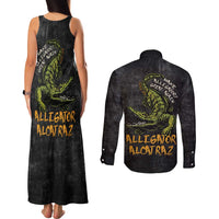 Alligator Alcatraz Est 2025 Couples Matching Tank Maxi Dress and Long Sleeve Button Shirt Vintage Retro - Wonder Print Shop