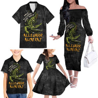 Alligator Alcatraz Est 2025 Family Matching Off The Shoulder Long Sleeve Dress and Hawaiian Shirt Vintage Retro - Wonder Print Shop