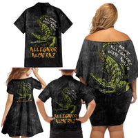 Alligator Alcatraz Est 2025 Family Matching Off Shoulder Short Dress and Hawaiian Shirt Vintage Retro - Wonder Print Shop
