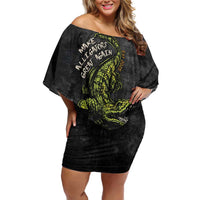 Alligator Alcatraz Est 2025 Off Shoulder Short Dress Vintage Retro - Wonder Print Shop